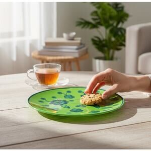 Green Floral 14" Serving Platter Stoneware from Kohl's NWOT